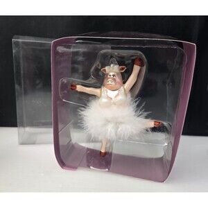 Glass Ornament Dancing Ballerina Ballet Pig Feather Tutu Bow In Box